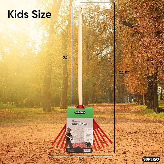 Superio Red Kid Rake - Fun and Functional Child-Sized Rake for Yard Work, for Kids Ages 2 and Up