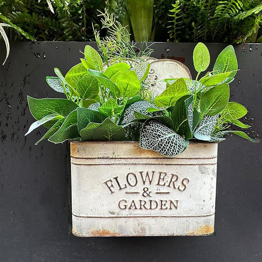 CVHOMEDECO. Farmhouse Metal Wall Planter Rustic Galvanized Flower Holder Wall Mount Flower pots for Indoor, Outdoor and Wall Decor, Set of 2 (Grey)