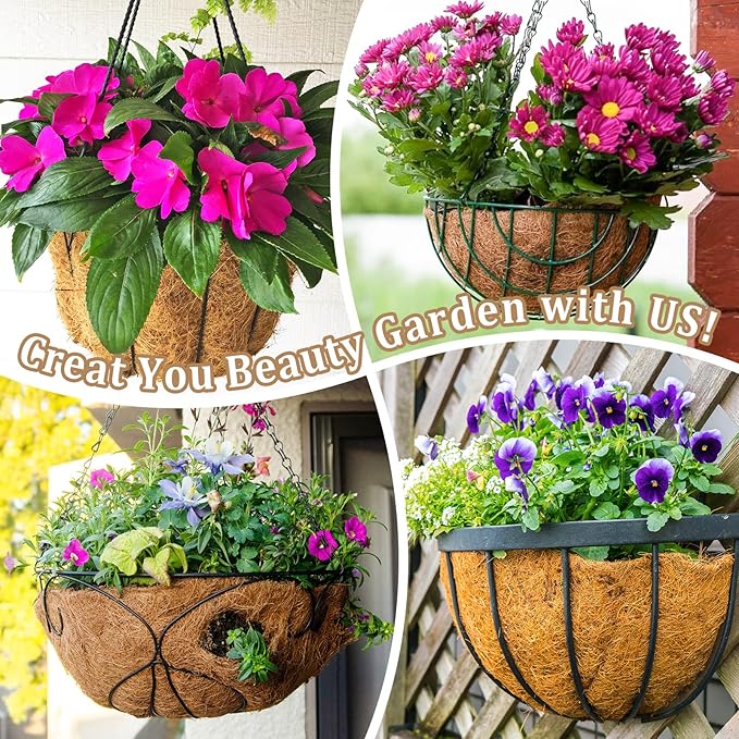 Legigo 4 Pack 18 Inch Hanging Basket Coco Liners Replacement, 100% Natural Round Coconut Coco Fiber Planter Basket Liners for Hanging Basket Flowers/Vegetables