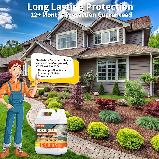Rock Glue, 1.32 Gallon Mulch Glue for Landscaping, Gravel Binder & Decomposed Granite Stabilizer, Non-Toxic Long-Lasting Dries-Clear Strong Pea, Mulch Lock and Pea Gravel Stabilizer for Garden Border