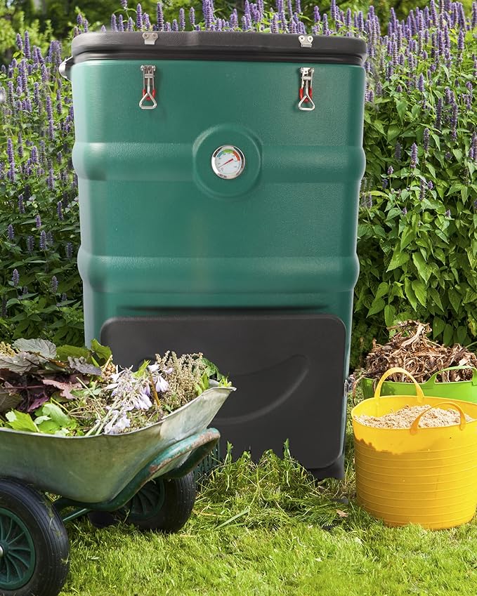 Insulated Compost Bin with Ventilation System - Quickly Composting All Year Round,A Reservoir at The Bottom Design to Collect The Leachate (Green)