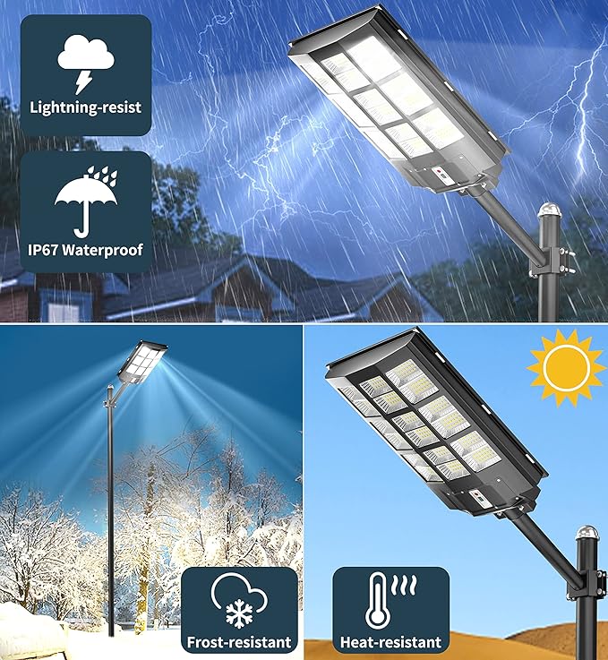 Gefolly SL-3600W Solar Street Lights Outdoor, 360000LM Commercial Parking Lot Light Dusk to Dawn, 6500K Security Flood Motion Sensor Light for Basketball Court, Road, Garden
