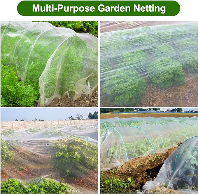 Garden Netting, Jevrench Durable Ultra Fine Garden Netting, Garden Plant Cover Row Cover Makes Plants, Vegetables, Fruits, and Flowers Grow Better (8ft x 25ft)