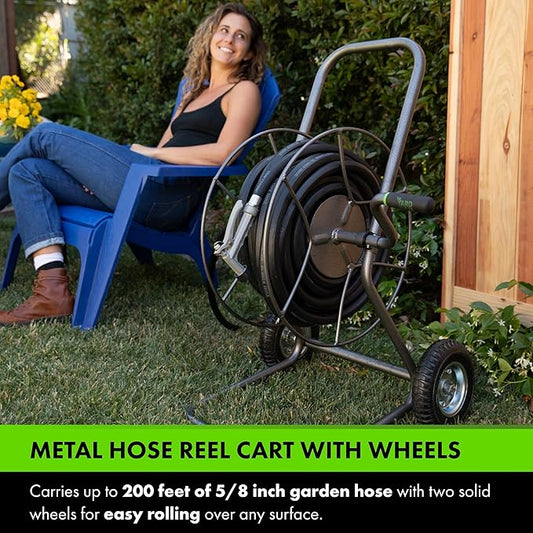Yard Butler Hose Reel Cart with Wheels Heavy Duty 200 Foot Metal Hose Reel Suitable for Gardens, Lawns and Outdoor - IHT-2EZ