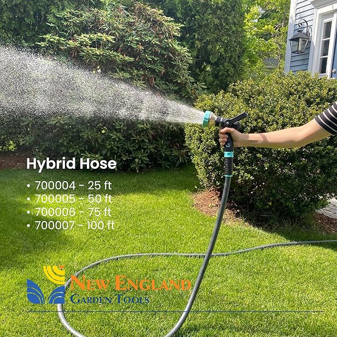 Hybrid Garden Water Hose 100 ft x 5/8”, Durable Heavy Duty Material, Kink-Free with Swivel Grips and Anodized Couplings, 700007 by New England Garden Tools