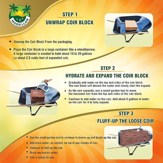 MODELLOR (10 lb) Premium Super Washed Coco Coir Brick, High Yield 18 to 20 gallons, Seed Starter, Organic, pH Balanced, Gardening, Indoor, Outdoor use