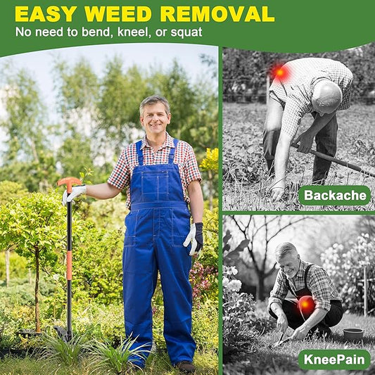 ZHENHAN Weed Puller Tool,43" Iron Stand-Up - No Bend Push-Pull Weeding Tool with Foot Pedal, Extra Long Handle Dandelion Remover for Lawn & Garden, Heavy Duty Root Extraction Tool (Black)