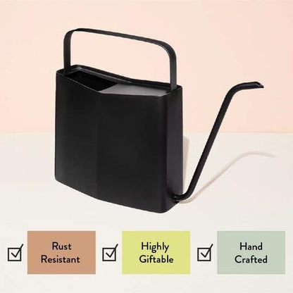 Modern Sprout Brass Finish Plant Watering Can - 3L Capacity - Long Spout Stainless Steel Vessel for Outdoor & Indoor Plants - Rust Resistant - Garden Accessory for Houseplants & Decorative Use (Black)