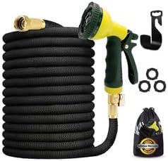 J&B XpandaHose 50ft Expandable Garden Hose – Ultra-Strong 3750D, 4-Layer Latex Core, Brass 3/4" Connectors, 10-Pattern Nozzle & Storage Bag – Lightweight, Kink-Reducing, Leak-Resistant