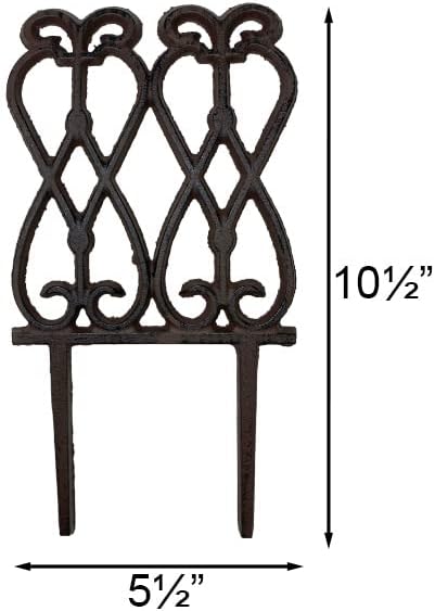 Esschert Design Fleur-de-Lis Cast Iron Garden Fence, Rust – Set of 12 Decorative Panels with No-Dig Installation, Antique Look, Durable Landscape Edging for Flower Beds, Borders, and Pathways
