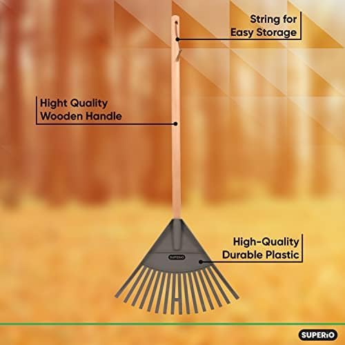 Kids Rake with Hardwood Handle, Durable Plastic Head to Sweep Leaves in Lawn and Tidying Up The Garden, 34" (Grey), 6 Pack