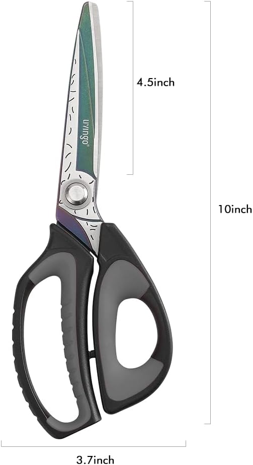 LIVINGO Heavy Duty Industrial Scissors: 10" Utility Stainless Steel Sharp Scissors all Purpose Premium Titanium Coating Forged Shop Shears for Household Pruning, Gardening, Construction, Black & Grey
