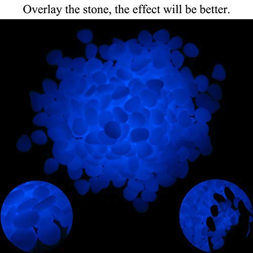 Glow in The Dark Pebbles for Outdoor Decor, Garden Lawn Yard, Aquarium, Walkway, Fish Tank, Pathway, Powered by Light or Solar-Recharge Repeatedly, Luminous Pebbles (Blue-200)