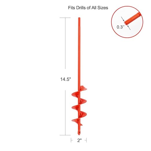 Auger Drill Bit for Planting 2"(D) x14.5(L), Garden Ground Earth Spiral Drill Bit for 3/8" Hex Drive Drill, for Post Hole Digger Bulb Bedding Digging Plant Rapid Planter
