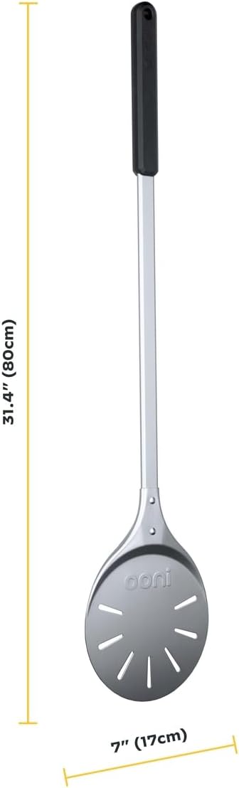 ooni Pizza Turning Peel - 7 Inch Aluminum Perforated Pizza Peel, Lightweight Metal Pizza Turner with Long Handle, Pizza Tools, Pizza Oven Accessories