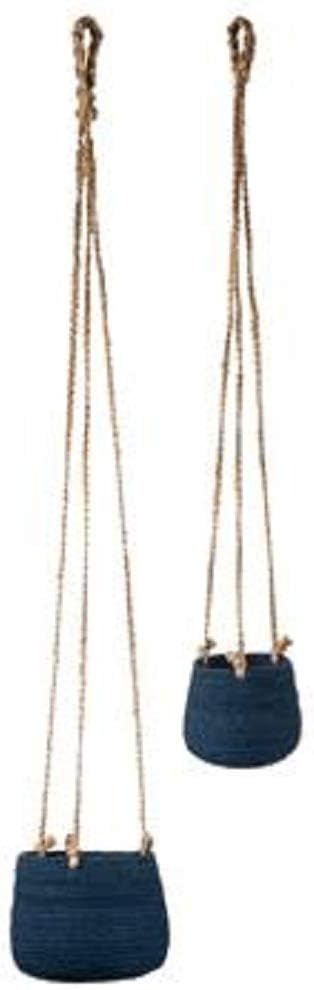 Karma Hanging Woven Jute Basket Planter Set, Blue