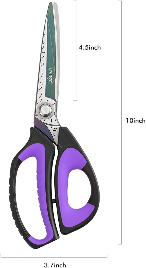 LIVINGO Heavy Duty Industrial Scissors: 10" Utility Stainless Steel Scissors all Purpose Premium Titanium Coating Forged Shop Shears for Household Pruning, Gardening, Construction, Black & Purple