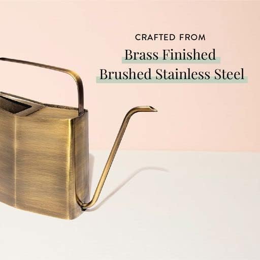 Modern Sprout Brass Finish Plant Watering Can - 3L Capacity - Long Spout Stainless Steel Vessel for Outdoor & Indoor Plants - Rust Resistant - Garden Accessory for Houseplants & Decorative Use