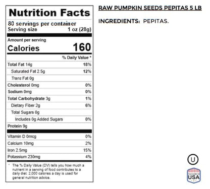 Jaybee’s Nuts Raw Pumpkin Seeds 5 LB – Unsalted Pepitas | High-Protein Healthy Snack | Kosher | Keto, Vegan, Paleo | Perfect for Salads, Baking & Smoothies