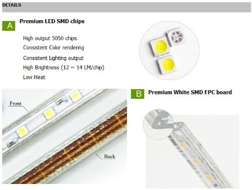 CBconcept® 65 Feet RGB Color Changing 120 Volt High Output LED SMD5050 Flexible Flat LED Strip Rope Light - Commercial Grade, Indoor Outdoor use, Ready to Plug n Shine