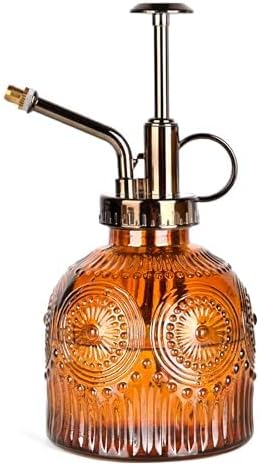 Glass Plant Mister Spray Bottle, 230ML Vintage Plant Spritzer, Succulent Watering Bottle Glass with Top Pump, Small Plants Sprayer Watering Can for Indoor Outdoor House - Brown