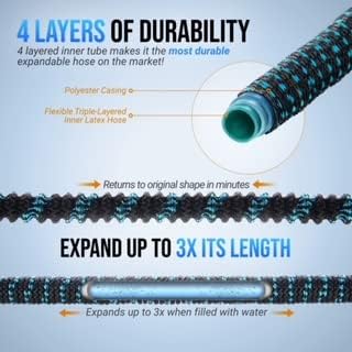 J&B XpandaHose 75ft Expandable Garden Hose – Ultra-Strong 3750D, 4-Layer Latex Core, Brass 3/4" Connectors, 10-Pattern Nozzle & Storage Bag – Lightweight, Kink-Reducing, Leak-Resistant