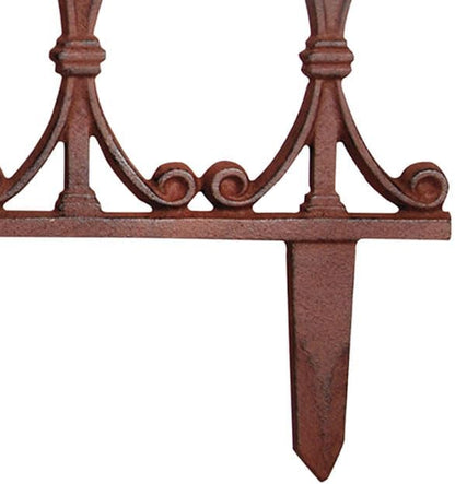 Esschert Design Finial Garden Fence, Rust Brown Cast Iron, 14" H x 32" W, Pack of 4 Decorative Fence Sections with Fleur-de-Lis Finials for Garden Edging and Walkway Borders