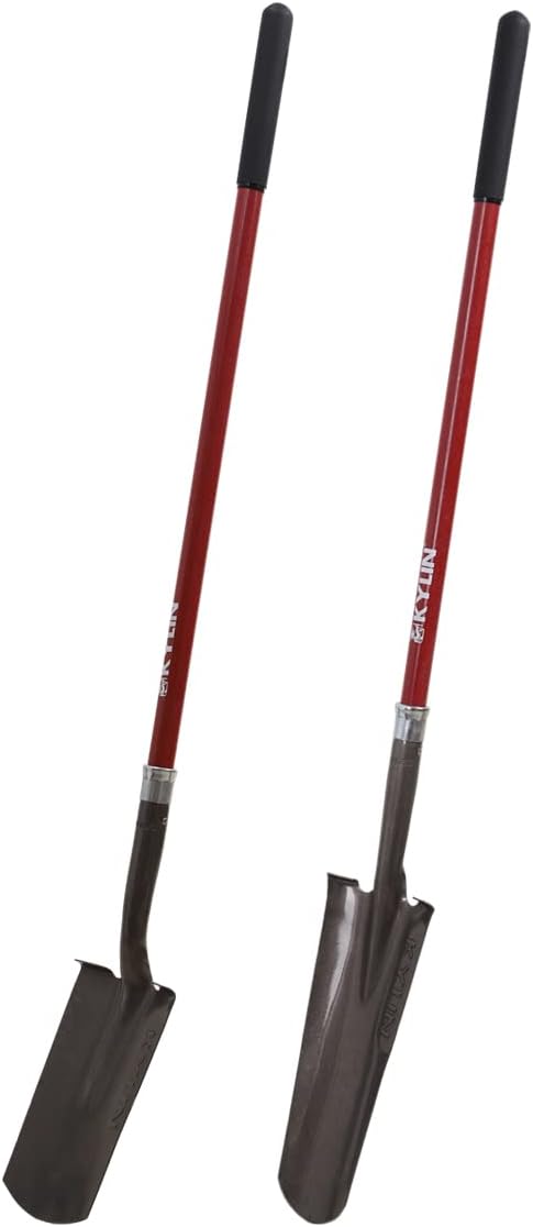 KYLIN Heavy Duty Long Fiberglass Handle Shovel 2-Piece Set, for Digging, Gardening, Cleaning Out Ditches, Digging Narrow Trenches, Laying Drains, Pipes and Cable Channels and Landscaping Industry.