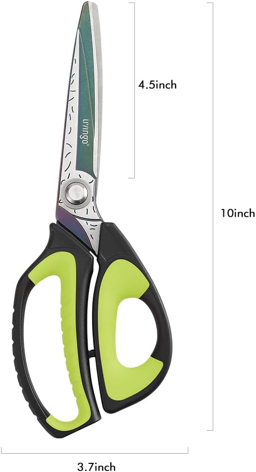 LIVINGO Heavy Duty Industrial Scissors: 10" Utility Stainless Steel Sharp Scissors all Purpose Premium Titanium Coating Forged Shop Shears for Household Pruning, Gardening, Construction, Green/Black