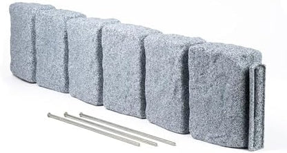 Beuta Landscape Edging | Garden Edging Border | Faux Stone Block XL for Lawn Edging, Flower Beds & Yard Edging – 1 Pack | Each Section Has 6 Blocks 48" L x 4" W x 9.5" H | 3 Spikes | Greystone