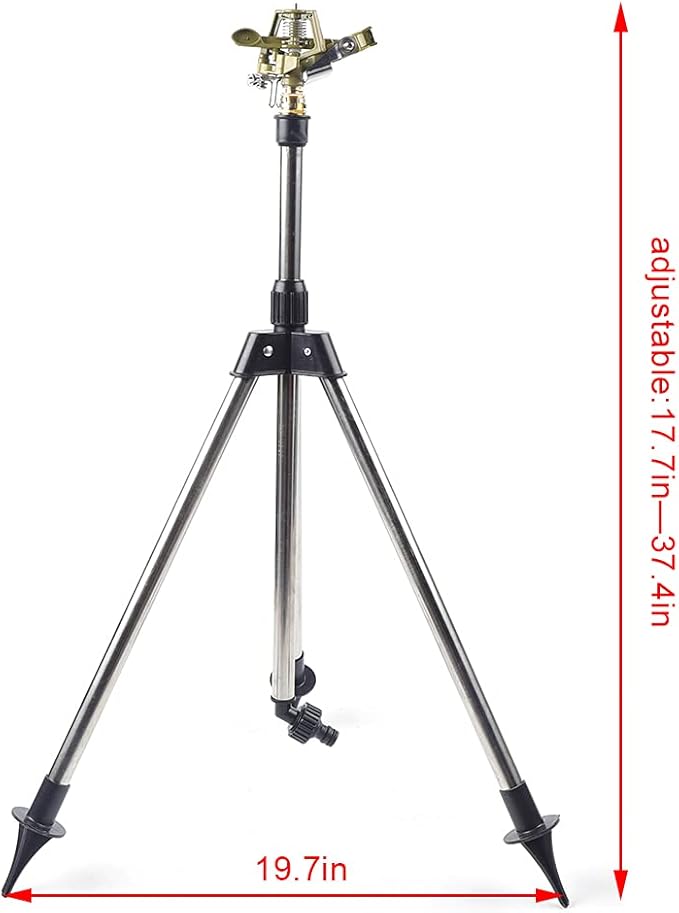 Impact Sprinkler on Tripod Base, 360 Degree Adjustable Tripod Sprinklers for Yard Large Area, Heavy Duty Sprinkler Tripod for Lawn Yard Garden