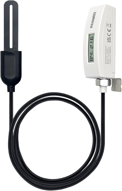 ECOWITT WH51L Soil Moisture Sensor with 1m/3.28ft PVC Wire Probe, LCD Display, Needs to Pair with Wi-Fi Gateway, 915 MHz