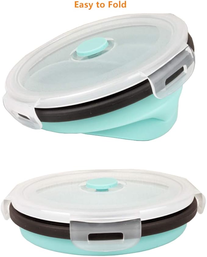 CARTINTS Blue Silicone Collapsible Food Storage Containers-Prep/Storage Bowls with Lids - Round Silicone Lunch Containers - Microwave and Freezer Safe Set of 3