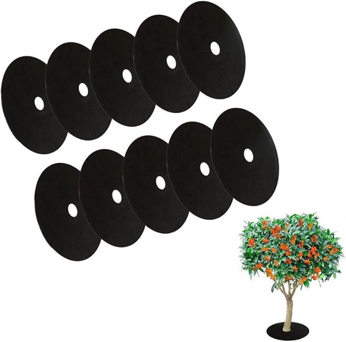 GardenPal 10-Pack 24.4inch Non-Woven Tree Ring, Weed Barrier Fabric, Degradable & Reusable Tree Mulch Ring for Landscaping Weed Control Root Protection, Tree Protector Mat, Reusable Tree Weed Barrier