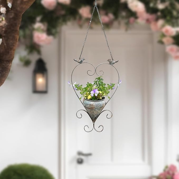 Metal Hanging Planters for Indoor Outdoor Plants Hanging Planter with Bird Figurines Hanging Planters Pot for Wall or Window,Garden Patio or Indoor Decor