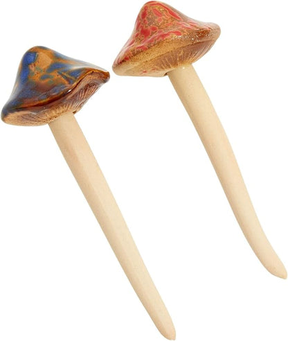Juvale Ceramic Outdoor Mushrooms Plant Stakes - 5 in, Assorted Brown, Red, Orange & Green, 4-Pack - Set of Garden Mushrooms for Planter Pots & Indoor & Outdoor Garden Decor