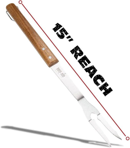 3 Piece BBQ Grilling Accessories Set - BBQ Tongs Spatula Fork Set - Heavy Duty Stainless Steel Barbecue Grill Tools with Solid Hard Wood Handles Great Gift Set