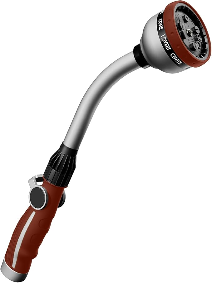 RESTMO Watering Wand Heavy Duty, Metal Garden Hose Wand with 10 Spray Patterns, 15-Inch Long Hose Nozzle Sprayer with Thumb Flow Control, Ideal to Water Hanging Baskets and Shrubs, Red