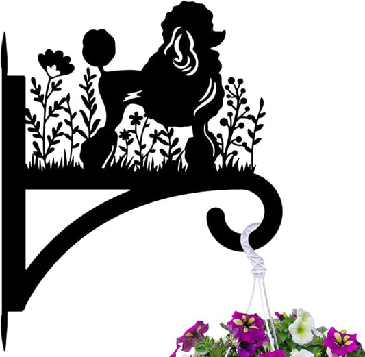 peacoblue Iron Plant Hangers Hooks for Outdoor Indoor Hanging Plants Flower Fern Pots Lantern Bird Feeder,12"x15" Weather Resistant Metal Wall Holder for Porch Garden Farmhouse(Poodle and Flowers)