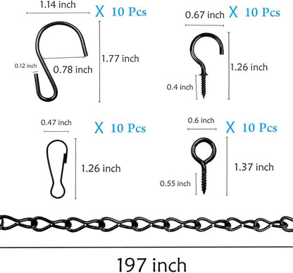 YINGFENG 236 Inch Black Metal Hanging Chains and Hanging Basket Hooks Set for Bird Feeders, Birdbaths, Planters, Grow Lights, Lanterns, Wind Chime and Ornaments, Eye Screws, Chain Hooks DIY