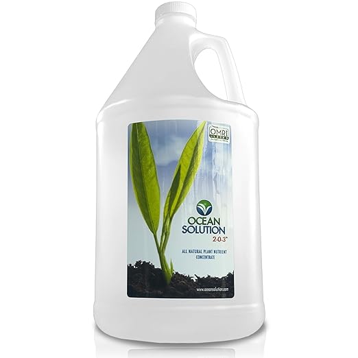 OceanSolution 2-0-3 All Natural Liquid Fertilizer – 1 Gallon Concentrated Mineral Fertilizer & Plant Food for Microgreens, Hydroponics, Gardens & Lawns–OMRI Listed, No Odor(1oz per Gallon of Water)