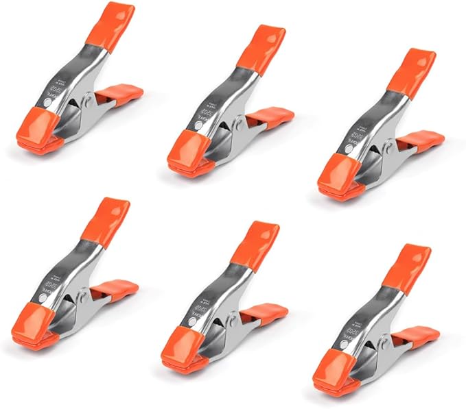 PONY 6-inch Heavy Duty Spring Clamps Set, 2-inch Jaw Opening, Nickel-plated Steel Spring Clips Clamps with Protected Rubber Handles and Tips, 6-Pack