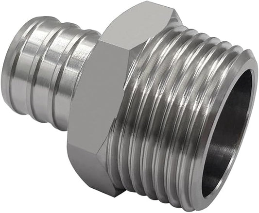 beduan Stainless Steel PEX Garden Hose Adapter Fitting 1/2" PEX Barb to 3/4" GHT Male Connector for Outdoor Garden Irrigation Watering