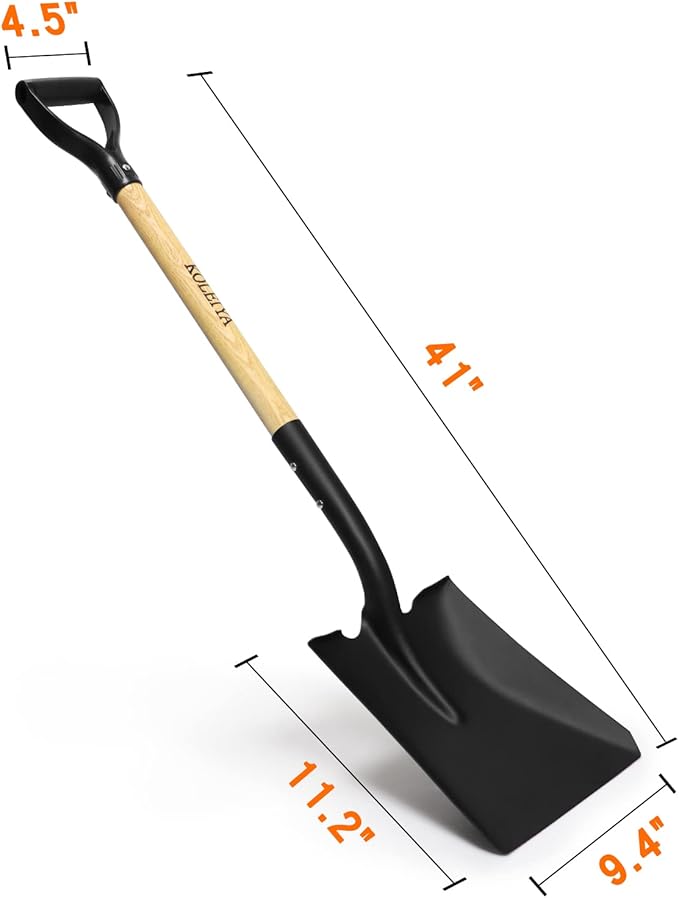 Flat Shovel,Transfer Shovel with D Handel and Heavy Duty Square Head for Landscaping,Gardening,Construction,Snow Shoveling and Yard Work,41-Inch,Metal+Wooden