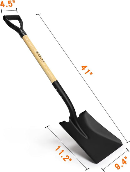 Flat Shovel,Transfer Shovel with D Handel and Heavy Duty Square Head for Landscaping,Gardening,Construction,Snow Shoveling and Yard Work,41-Inch,Metal+Wooden
