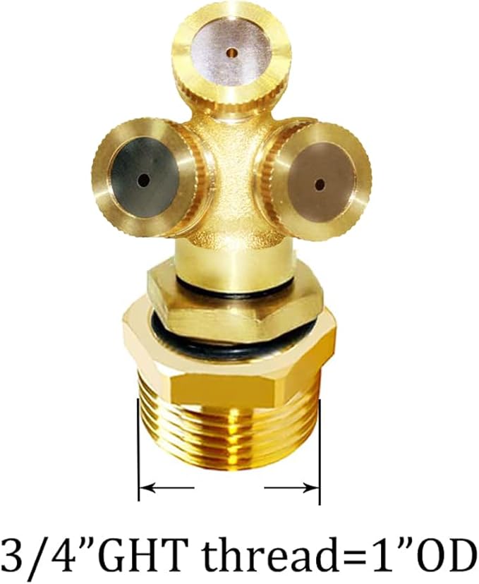 Joywayus Brass Misting Spray Nozzle 3/4" GHT Male 3-Holes Garden Sprinklers Irrigation Connector Water Sprinklers Mister Heads Fitting with Filter Mesh (Pack of 2)