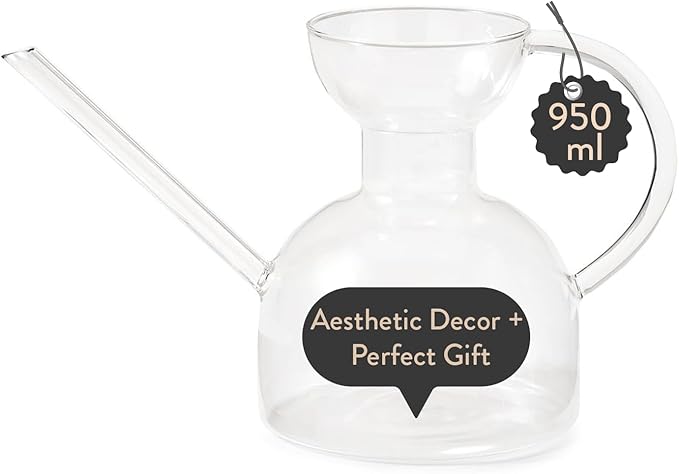 Modern Sprout Plant Watering Can - Handcrafted from Borosilicate Glass - Long Spout Vessel for Indoor Plants - 32 Oz Capacity - Multipurpose Watering Can and Flower Vase for Houseplants (Clear)