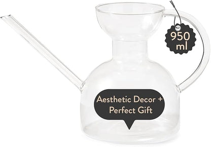 Modern Sprout Plant Watering Can - Handcrafted from Borosilicate Glass - Long Spout Vessel for Indoor Plants - 32 Oz Capacity - Multipurpose Watering Can and Flower Vase for Houseplants (Clear)