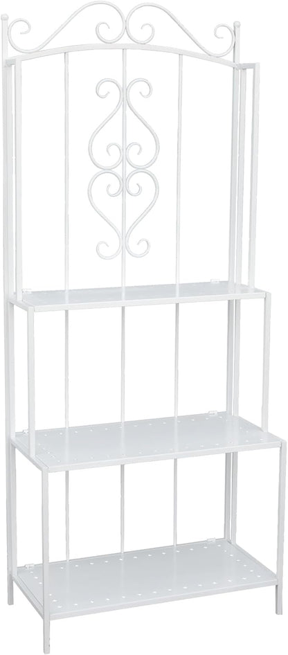 White 3-Layer Floral Plant Stand, French Style Tiered Shelf for Succulents Herbs, Ornate Iron Plant Display for Living Room Garden Decor