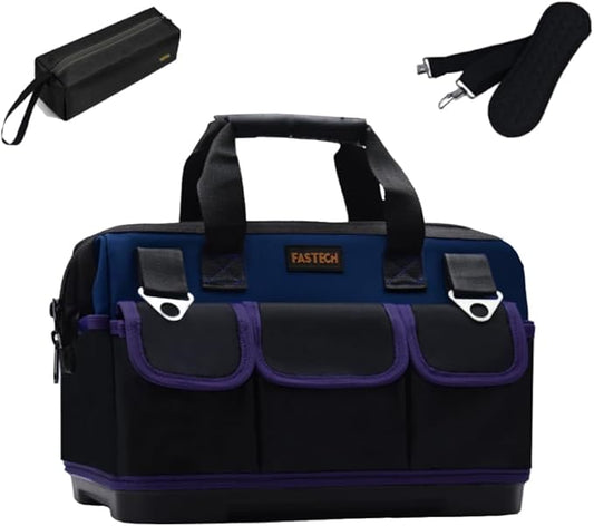 FASTECH 20in Heavy Duty Bottom Tool Bag With Wide Mouth For Tool Storage, Carrier and Organizer, Tote Bag For Men/Women, Wide Mouth Tools Bag With Inside Pockets (20 Inch)